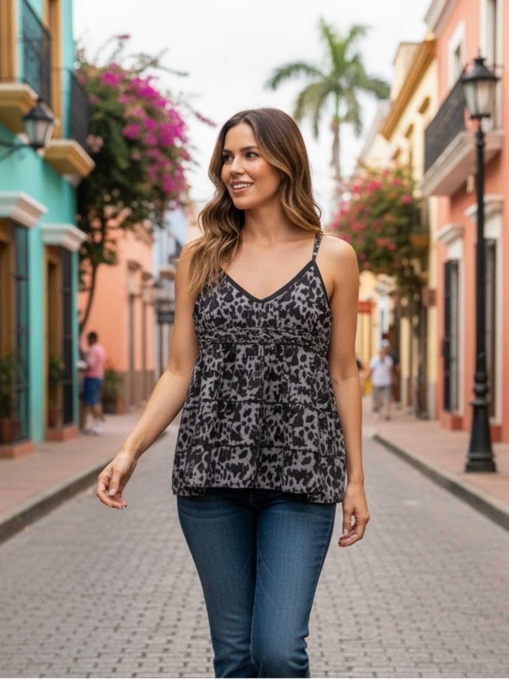 Buffalo David Bitton Black and Gray Leopard-Print Camisole